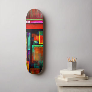 Colourful Squares Modern Abstract Art Pattern #04 Skateboard