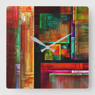 Colourful Squares Modern Abstract Art Pattern #04 Square Wall Clock
