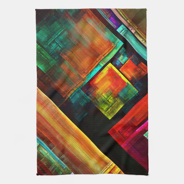 Colourful Squares Modern Abstract Art Pattern #04 Tea Towel (Vertical)