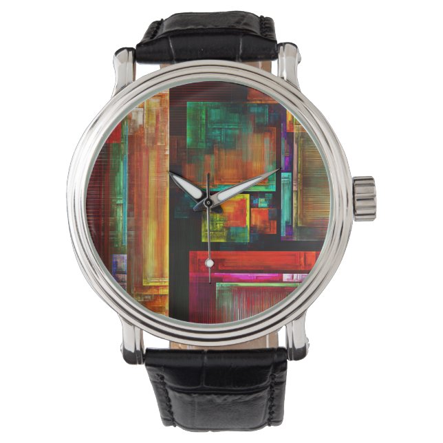 Colourful Squares Modern Abstract Art Pattern #04 Watch (Front)