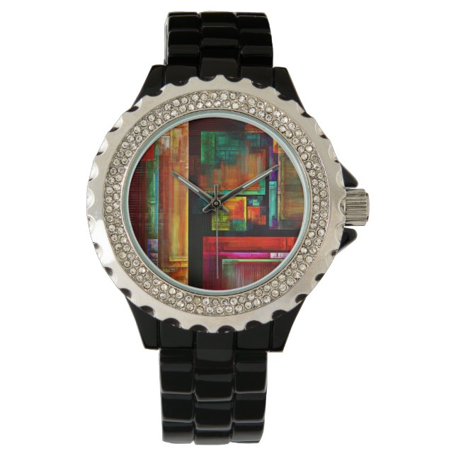 Colourful Squares Modern Abstract Art Pattern #04 Watch (Front)