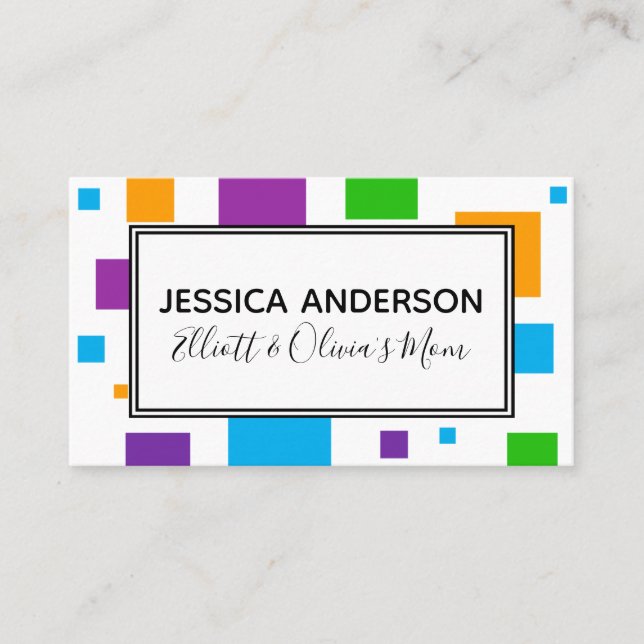 Colourful Squares Mummy Playdate Calling Card (Front)