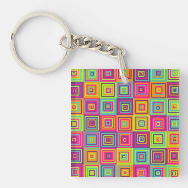 colourful Squares Pattern Key Ring (Front)
