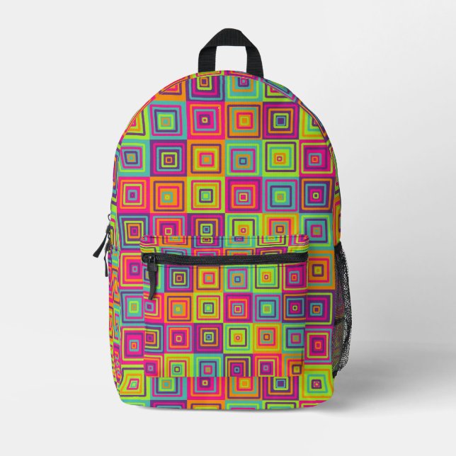 Colourful Squares Pattern Printed Backpack (Front)