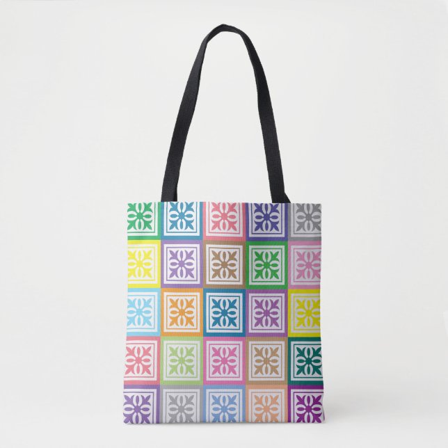 Colourful squares pattern tote bag (Front)