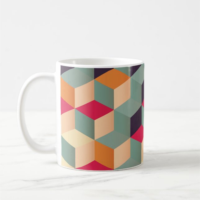 Colourful squares, retro geometric pattern. coffee mug (Left)