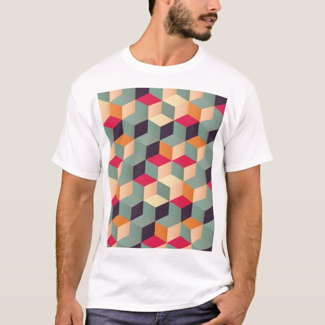 Colourful squares, retro geometric pattern. T-Shirt (Front)