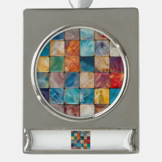 Colourful Squares Silver Plated Banner Ornament