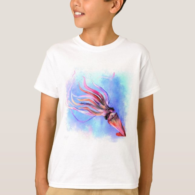 Colourful Squid Swimming T-Shirt (Front)