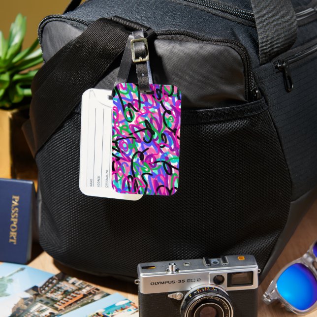 Colourful Squiggles Abstract Art Luggage Tag (Front & Back)