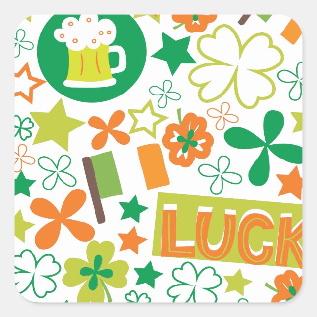 Colourful St. Patrick's Day Shamrock Pattern Square Sticker (Front)