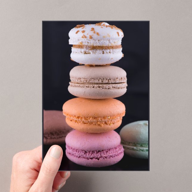 Colourful stack of French Macarons Acrylic Invitations (Insitu (Handheld))