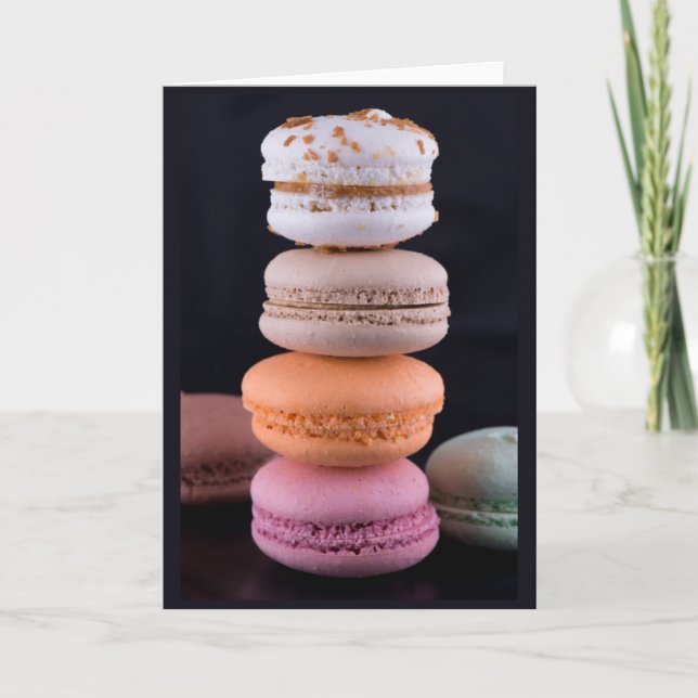 Colourful stack of French Macarons Card (Front)