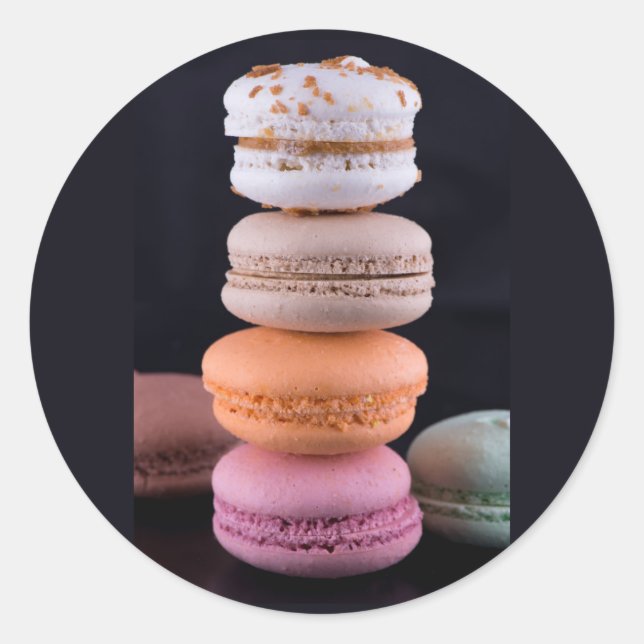 Colourful stack of French Macarons Classic Round Sticker (Front)