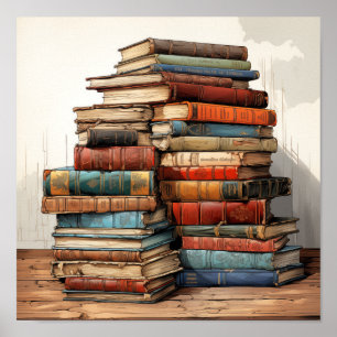 Colourful Stack of Old Books Poster