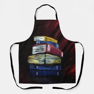 Colourful Stacked Books Painting Literary Kitchen Apron