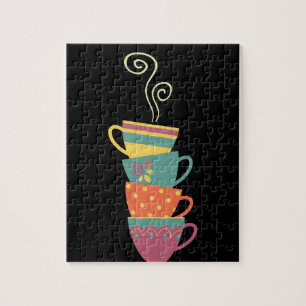 Colourful stacked tea/coffee cups, steaming mugs jigsaw puzzle