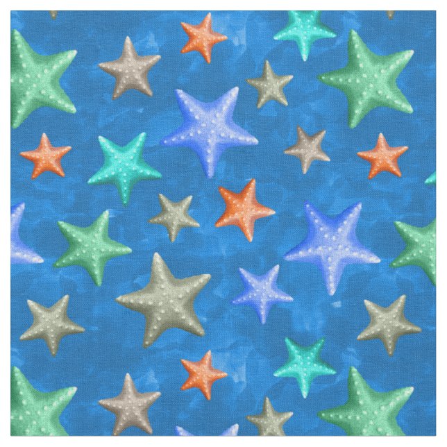 Colourful Stafish Summer Beach Nautical Coastal Fabric (Close Up)