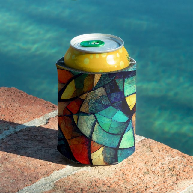 Colourful Stained Glass Abstraction Can Cooler (In Situ Pool)