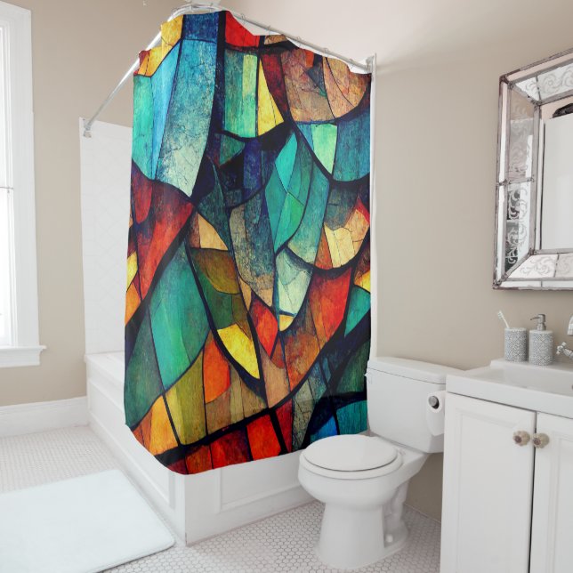 Colourful Stained Glass Abstraction Shower Curtain (In Situ)