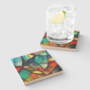 Colourful Stained Glass Abstraction Stone Coaster