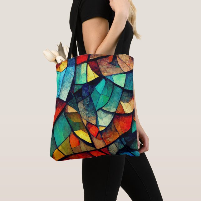 Colourful Stained Glass Abstraction Tote Bag (Close Up)