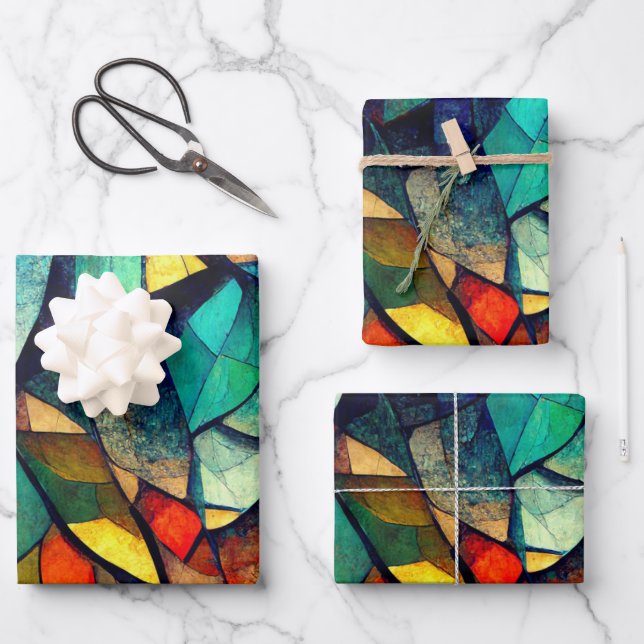Colourful Stained Glass Abstraction Wrapping Paper Sheet (Front)