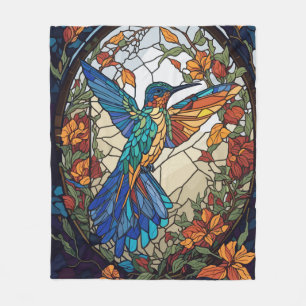 Colourful Stained Glass Artistic Hummingbird Fleece Blanket