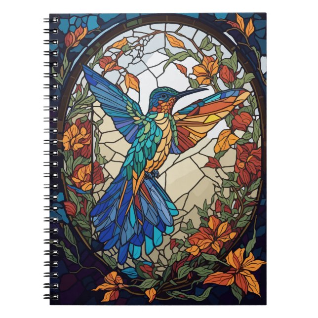 Colourful Stained Glass Artistic Hummingbird Notebook (Front)