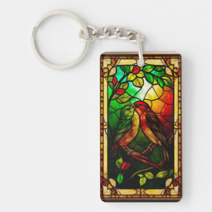 Colourful Stained Glass Artwork with Birds Key Ring