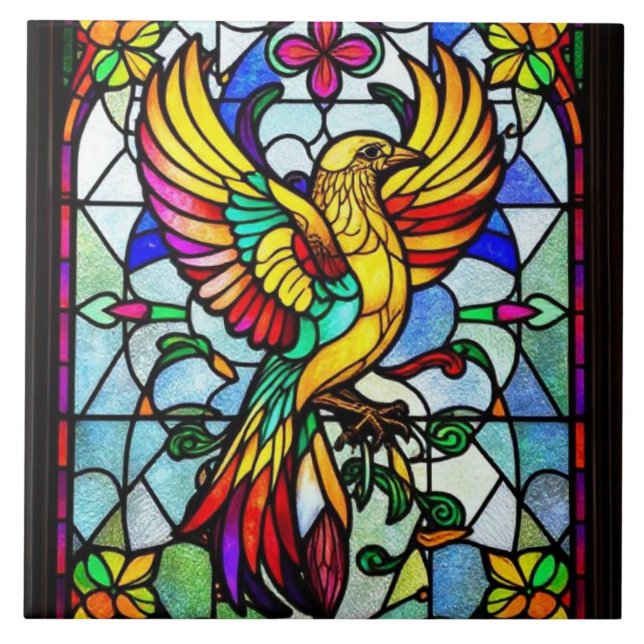 Colourful Stained Glass Bird Animal Inspired Tile (Front)
