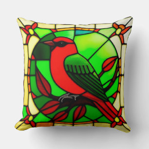🕊️ Colourful Stained Glass Bird Cottage Decor 🌿 Cushion