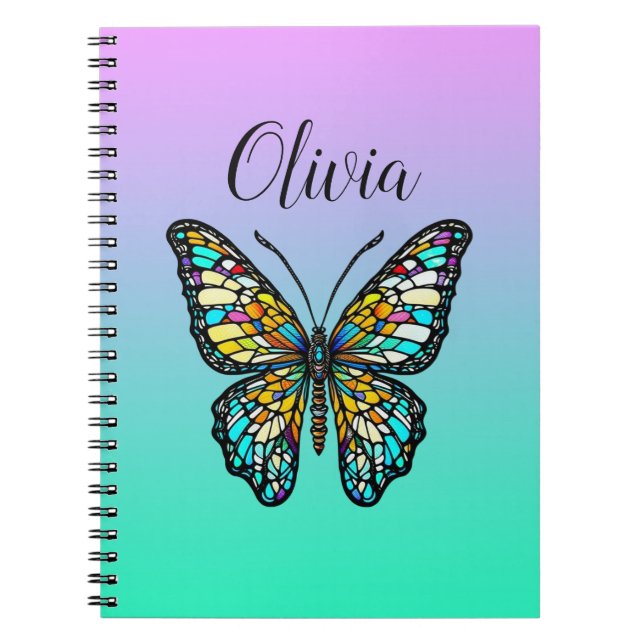 Colourful Stained Glass Butterfly Personalised Notebook (Front)