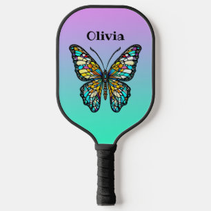 Colourful Stained Glass Butterfly Personalised Pickleball Paddle