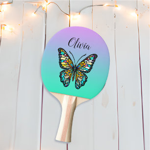 Colourful Stained Glass Butterfly Personalised Ping Pong Paddle