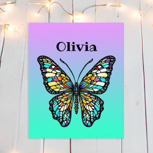 Colourful Stained Glass Butterfly Personalised Poster