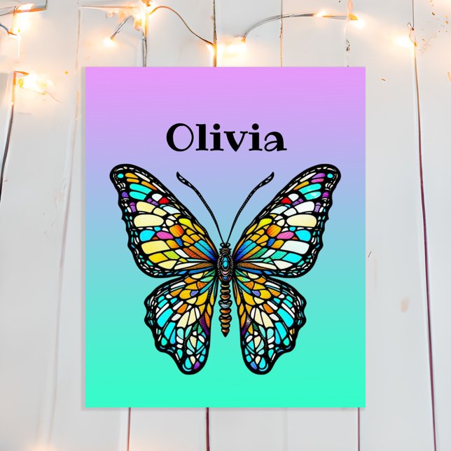 Colourful Stained Glass Butterfly Personalised Poster (Creator Uploaded)