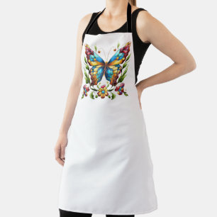 Colourful stained glass butterfly with flowers apron