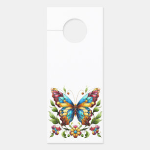 Colourful stained glass butterfly with flowers door hanger