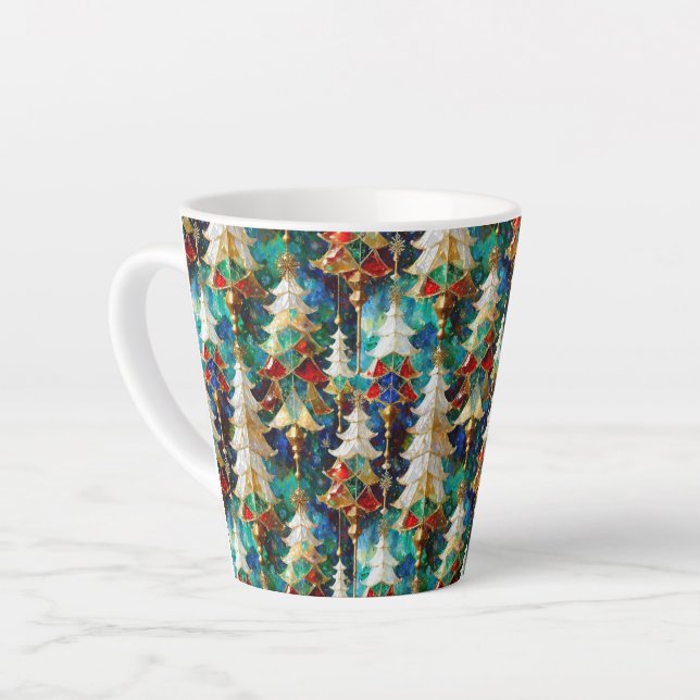 Colourful Stained Glass Christmas Trees Latte Mug (Left Angle)