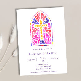 Colourful Stained Glass Cross Church Easter Servic Invitation
