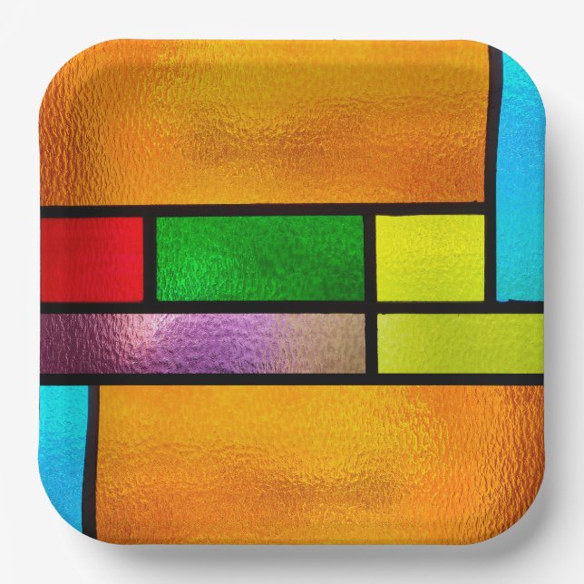 Colourful Stained Glass Design Paper Plate (Front)