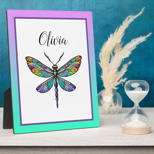 Colourful Stained Glass Dragonfly Wings Plaque (Side)