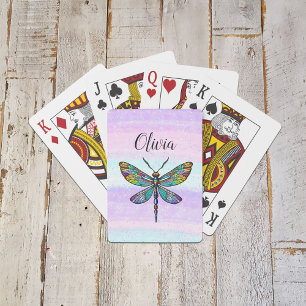 Colourful Stained Glass Dragonfly Wings Playing Cards