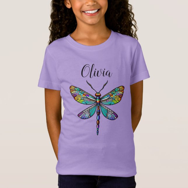 Colourful Stained Glass Dragonfly Wings T-Shirt (Front)