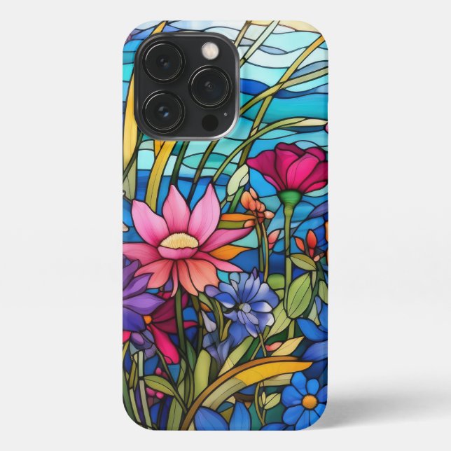 Colourful Stained Glass Floral Botanical Art iPhone Case (Back)
