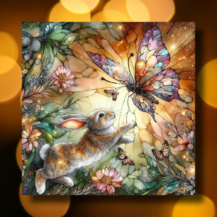 Colourful Stained Glass Flowers Bunny Easter Holiday Card