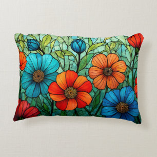 Colourful Stained Glass Flowers Decorative Cushion