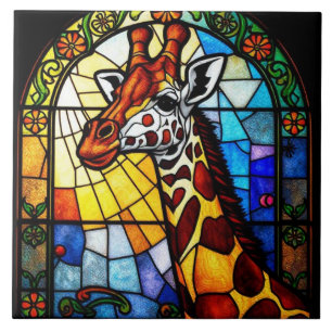 Colourful Stained Glass Giraffe Animal Artwork Tile