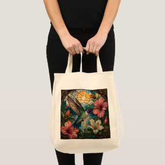 Colourful Stained Glass Hummingbird Floral Tote Ba Bag